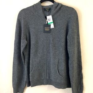Charter Club Luxury 100% Cashmere Zip Hoodie Sweater Large Gray Stretch Cozy